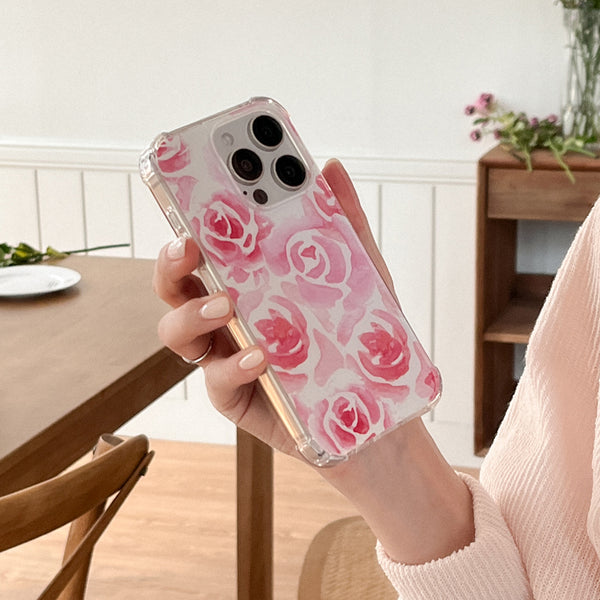 [Mademoment] Rose Watercolor Design Clear Phone Case (3 Types)