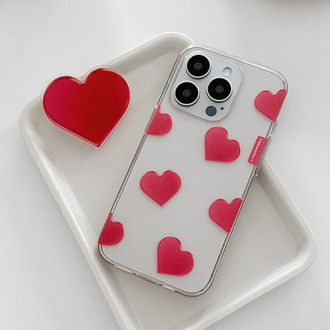[THENINEMALL] Red Heart Pattern Clear Phone Case (3 types)