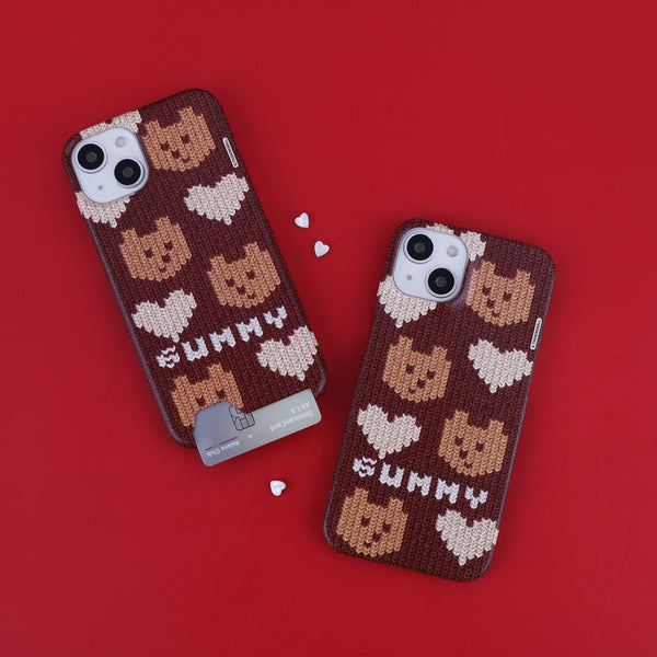 [THENINEMALL] Brown Knit Gummy Hard Phone Case (2 types)