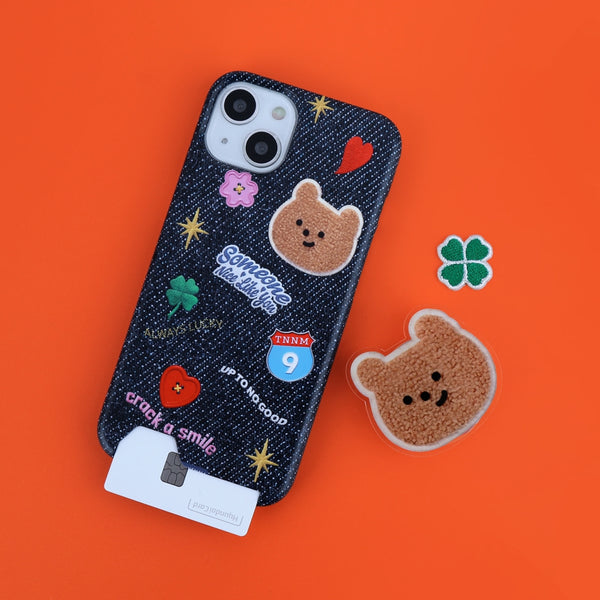 [THENINEMALL] Pattern Denim Patch Hard Phone Case (2 types)