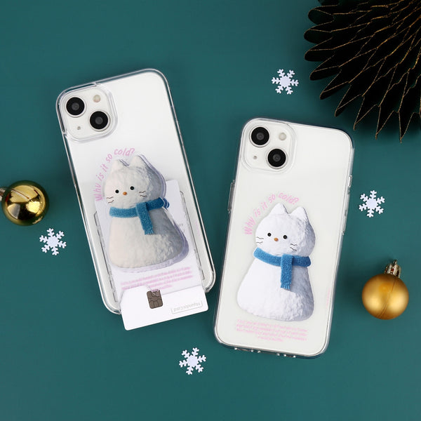 [THENINEMALL] Hey Cat Snowman Clear Phone Case (4 types)