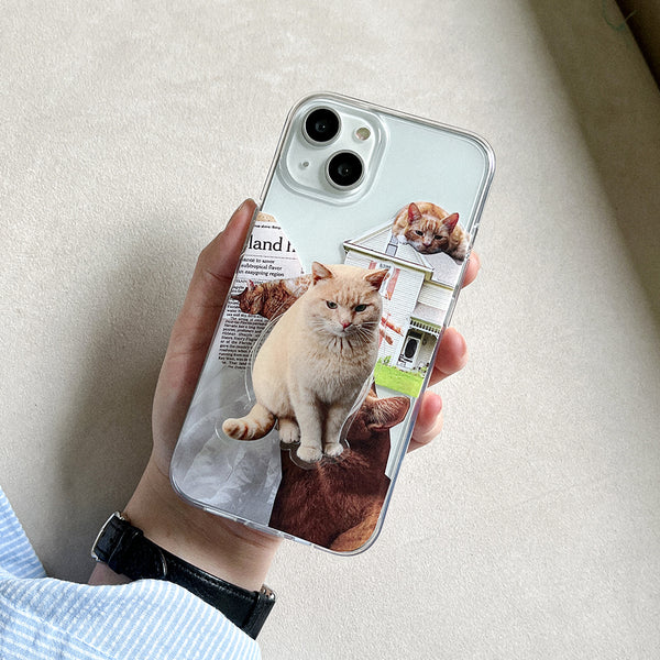 [Mademoment] Lazy Cat Design Clear Phone Case (3 Types)