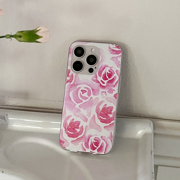 [Mademoment] Rose Watercolor Design Clear Phone Case (3 Types)