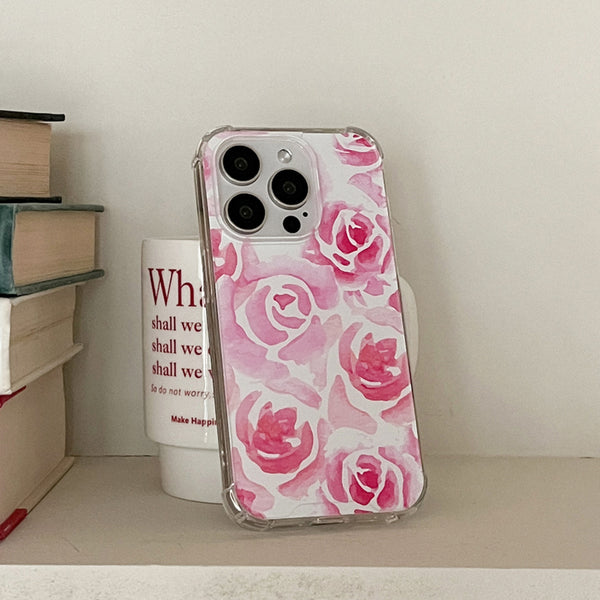 [Mademoment] Rose Watercolor Design Clear Phone Case (3 Types)