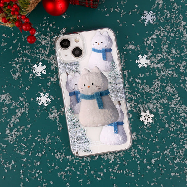 [THENINEMALL] Pattern Hey Cat Snowman Clear Phone Case (3 types)