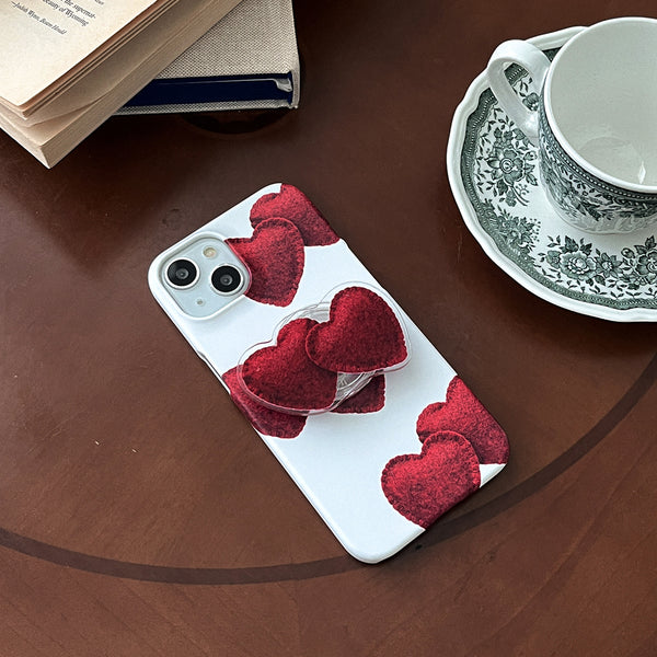 [Mademoment] Red Felt Heart Pattern Design Phone Case