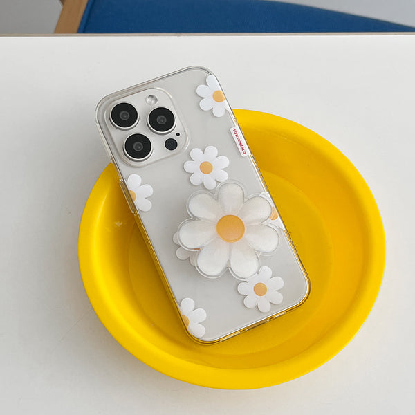 [THENINEMALL] Marguerite Flower Pattern Clear Phone Case (3 types)