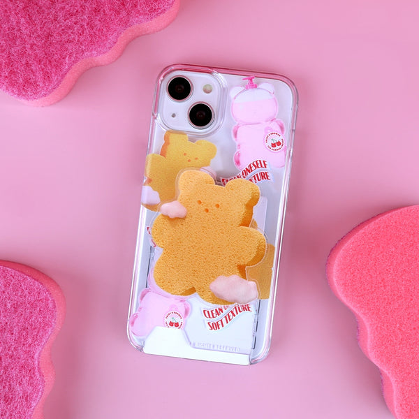 [THENINEMALL] Pattern Loofah Gummy Clear Phone Case (3 types)