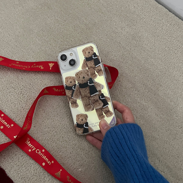 [Mademoment] Pattern Winter Fluffy Teddy Design Glossy Mirror Phone