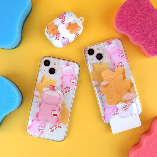 [THENINEMALL] Pattern Loofah Gummy Clear Phone Case (3 types)