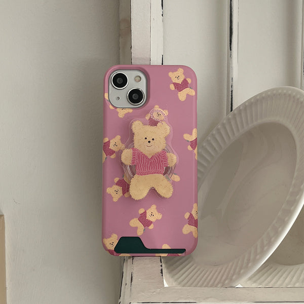 [Mademoment] Pattern Knit Bear Keyring Design Phone Case