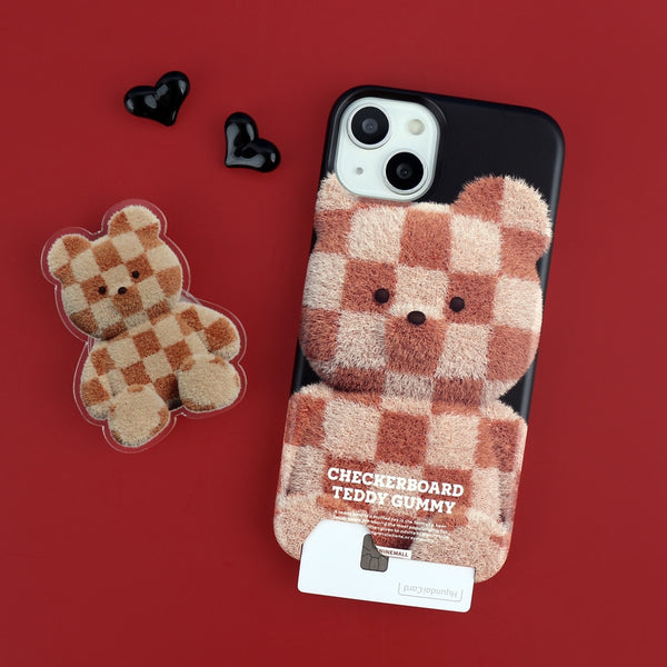 [THENINEMALL] Big Checkerboard Teddy Hard Phone Case (2 types)