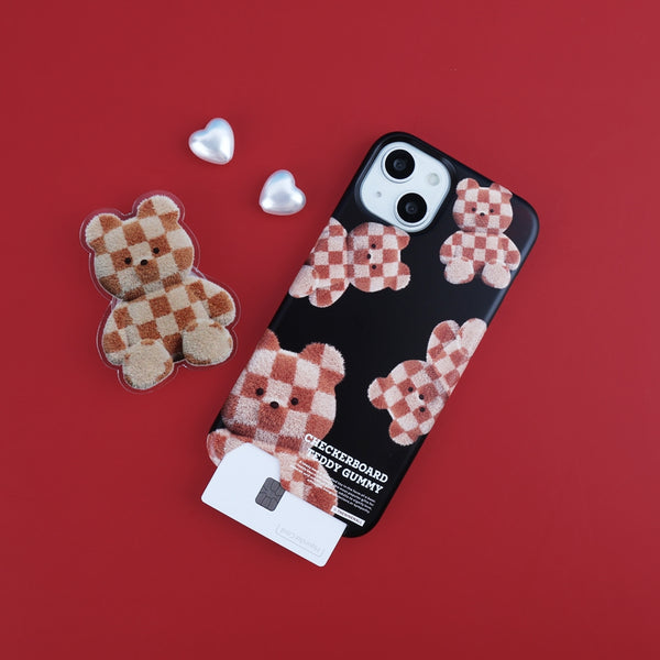 [THENINEMALL] Pattern Checkerboard Teddy Hard Phone Case (2 types)