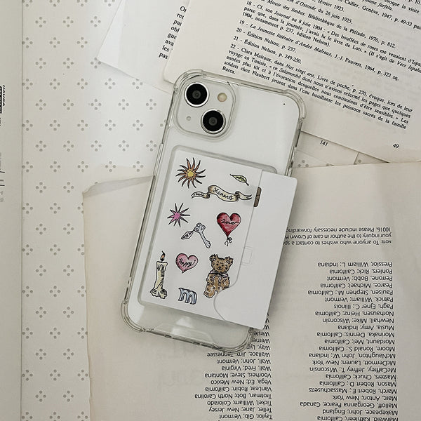 [Mademoment] Vintage Drawing Pattern Design Clear Phone Case (4 Types)
