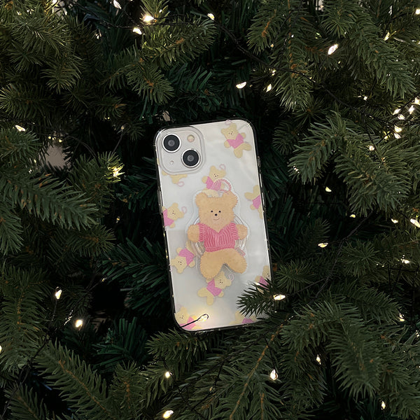 [Mademoment] Pattern Knit Bear Keyring Design Clear Phone Case (3 Types)