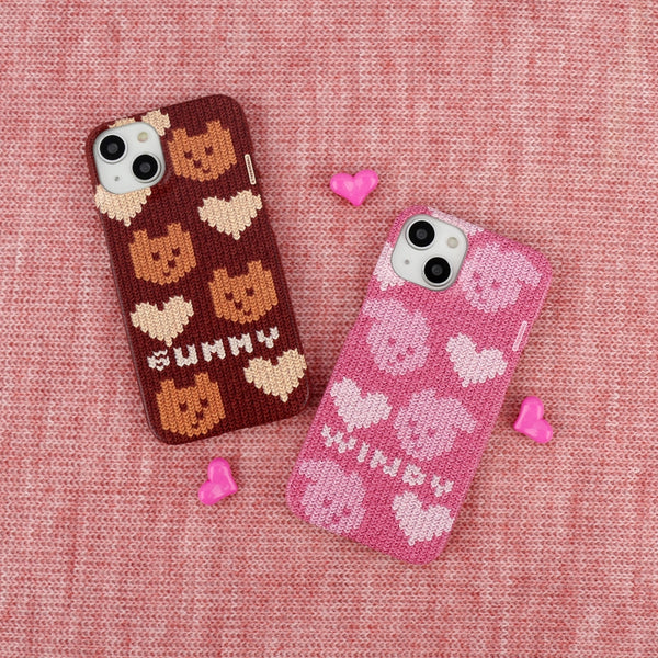 [THENINEMALL] Pink Heart Knit Windy Hard Phone Case (2 types)