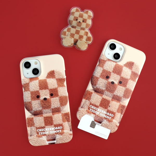 [THENINEMALL] Big Checkerboard Teddy Hard Phone Case (2 types)