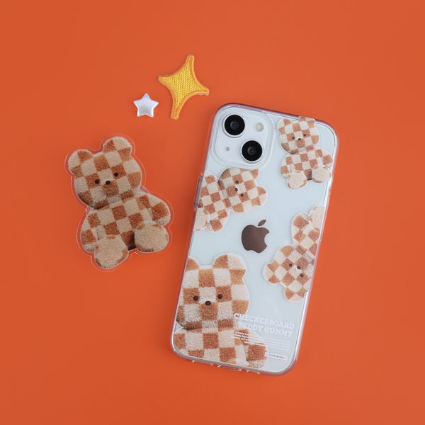 [THENINEMALL] Pattern Checkerboard Teddy Clear Phone Case (4 types)