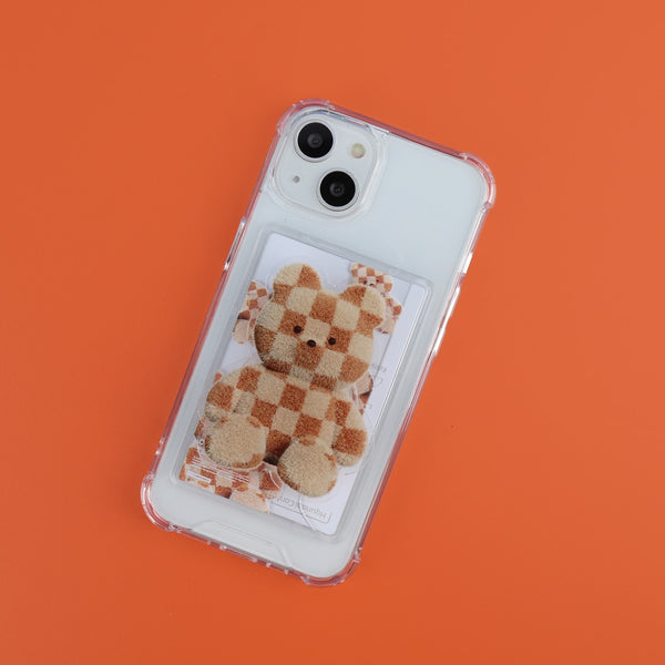 [THENINEMALL] Pattern Checkerboard Teddy Clear Phone Case (4 types)