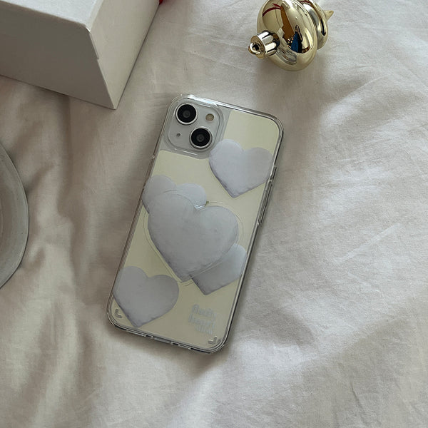 [Mademoment] Pattern Fluffy Heart Snow Design Glossy Mirror Phone