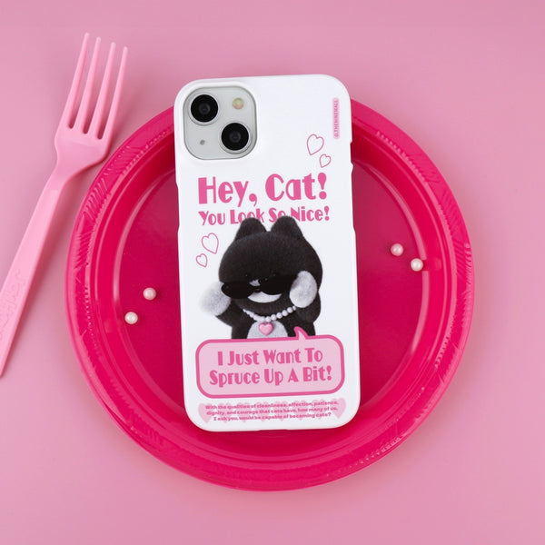 [THENINEMALL] Heart Pendant Hey Cat Hard Phone Case (2 types)