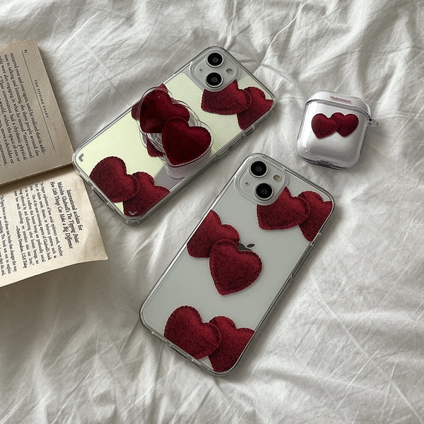 [Mademoment] Red Felt Heart Pattern Design Clear AirPods Case