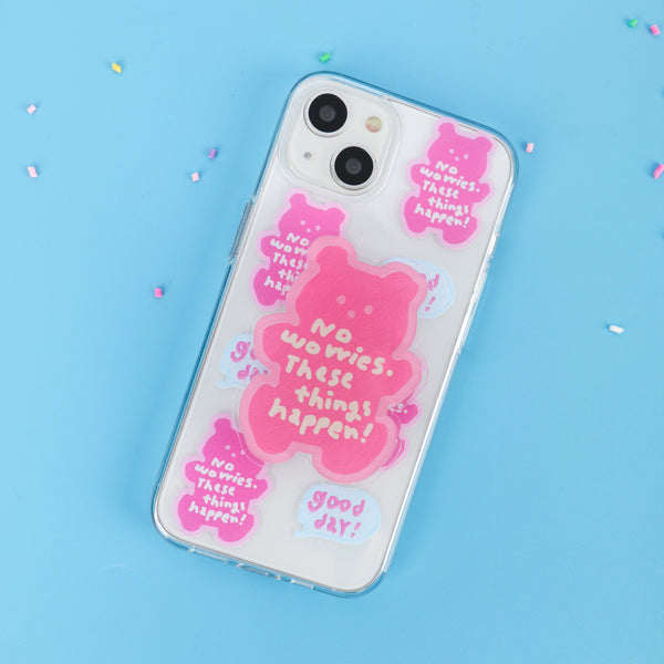 [THENINEMALL] Pattern Good Day Bear Clear Phone Case (3 types)