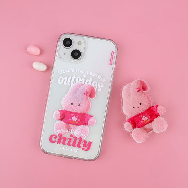 [THENINEMALL] Pink Knit Windy Clear Phone Case (3 types)