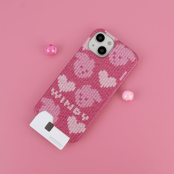 [THENINEMALL] Pink Heart Knit Windy Hard Phone Case (2 types)