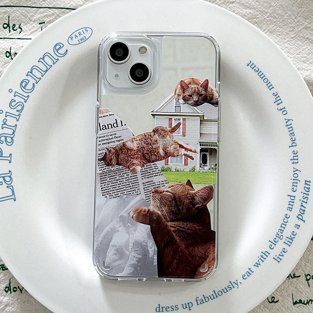 [Mademoment] Lazy Cat Design Glossy Mirror Phone Case