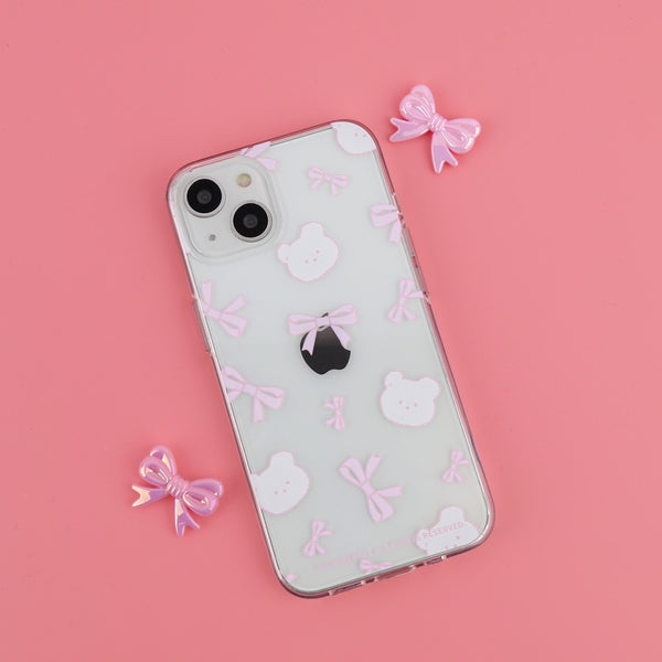 [THENINEMALL] Lovely Ribbon Pattern Clear Phone Case (3 types)