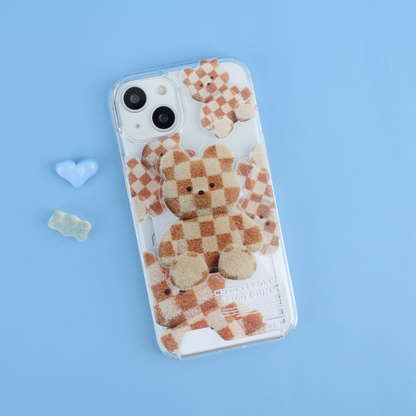 [THENINEMALL] Pattern Checkerboard Teddy Clear Phone Case (4 types)