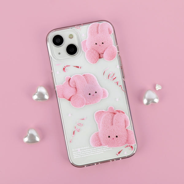 [THENINEMALL] Pink Ribbon Windy Clear Phone Case (3 types)