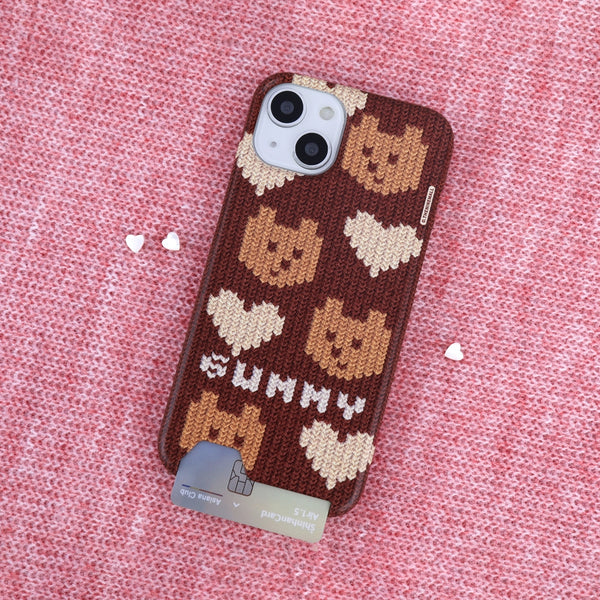 [THENINEMALL] Brown Knit Gummy Hard Phone Case (2 types)