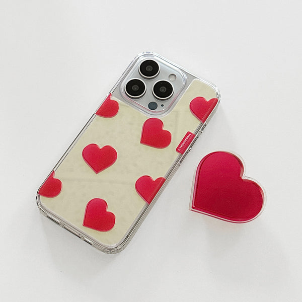 [THENINEMALL] Red Heart Pattern Mirror Phone Case