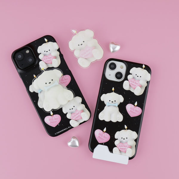 [THENINEMALL] Puppy Candle Pattern Hard Phone Case (2 types)