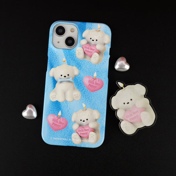 [THENINEMALL] Puppy Candle Pattern Hard Phone Case (2 types)