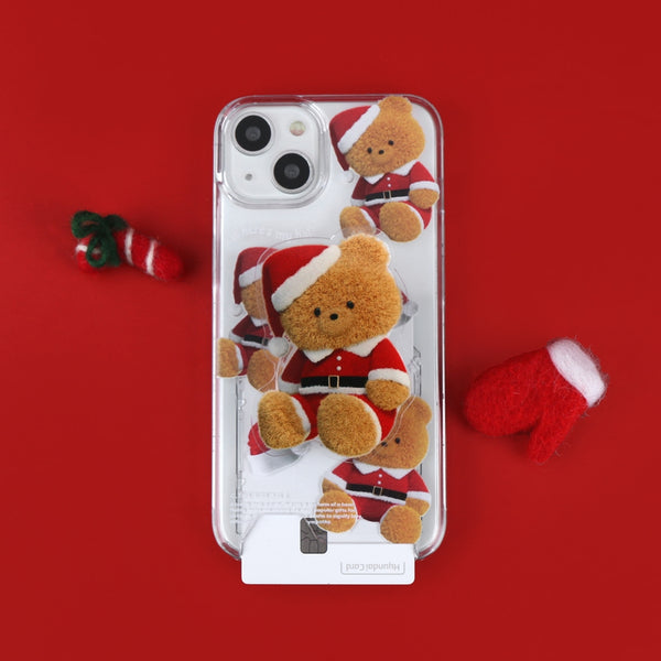 [THENINEMALL] Pattern Santa Hat Gummy Clear Phone Case (4 types)