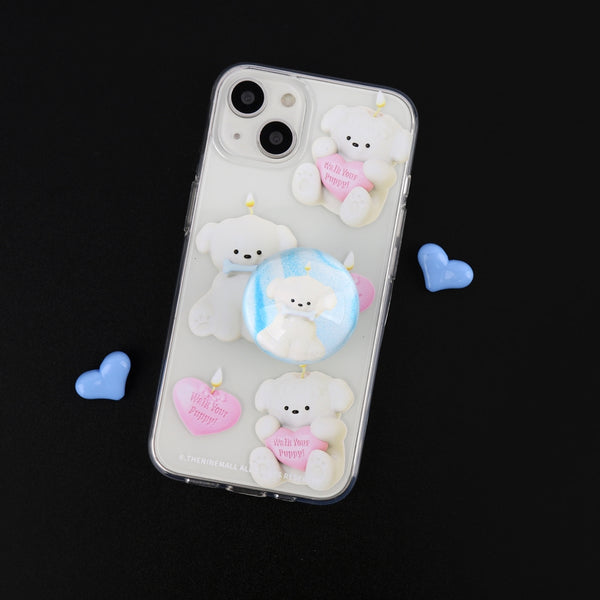 [THENINEMALL] Puppy Candle Pattern Clear Phone Case (4 types)