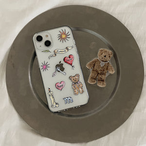 [Mademoment] Vintage Drawing Pattern Design Clear Phone Case (4 Types)