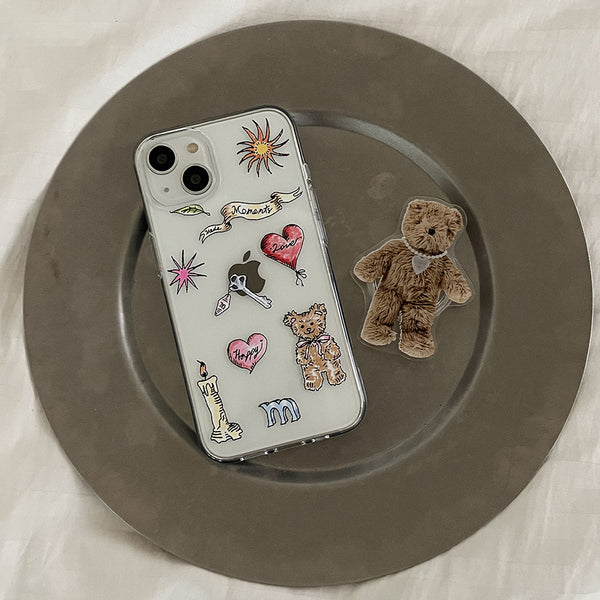 [Mademoment] Vintage Drawing Pattern Design Clear Phone Case (4 Types)