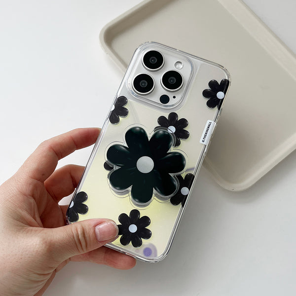 [THENINEMALL] Black Marguerite Flower Pattern Mirror Phone Case