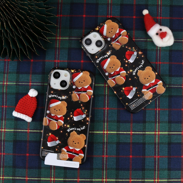 [THENINEMALL] Pattern Santa Hat Gummy Hard Phone Case (2 types)