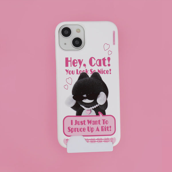 [THENINEMALL] Heart Pendant Hey Cat Hard Phone Case (2 types)