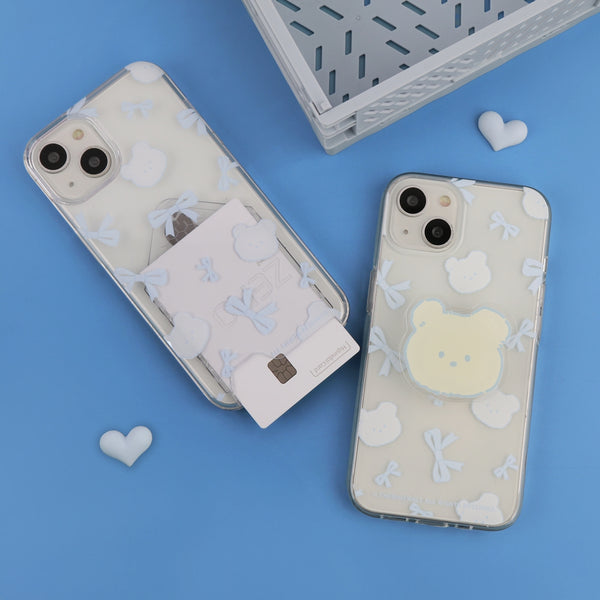 [THENINEMALL] Lovely Ribbon Pattern Clear Phone Case (3 types)