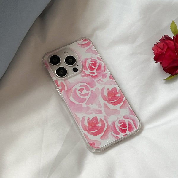 [Mademoment] Rose Watercolor Design Clear Phone Case (3 Types)