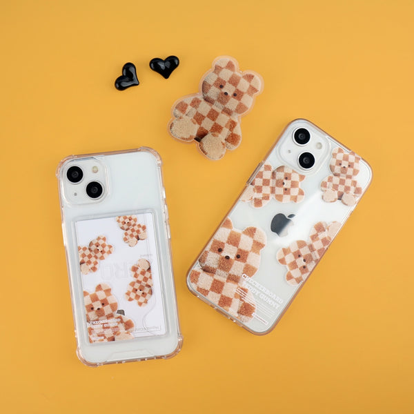 [THENINEMALL] Pattern Checkerboard Teddy Clear Phone Case (4 types)