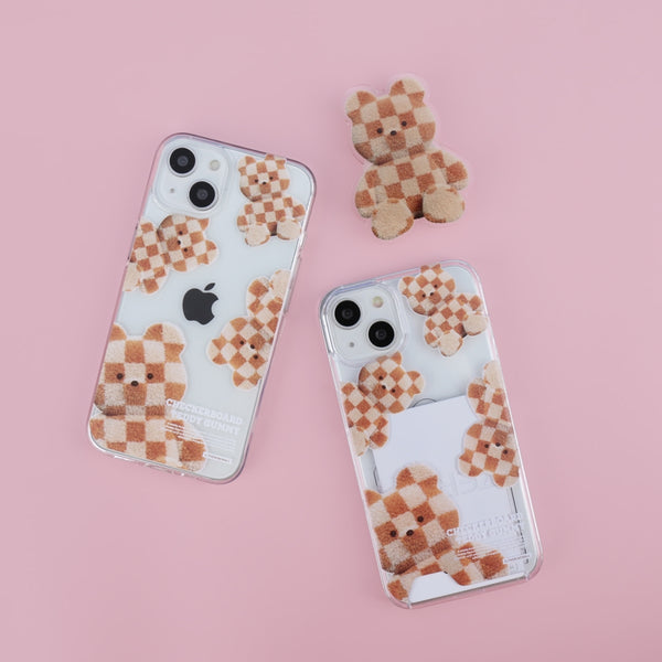 [THENINEMALL] Pattern Checkerboard Teddy Clear Phone Case (4 types)