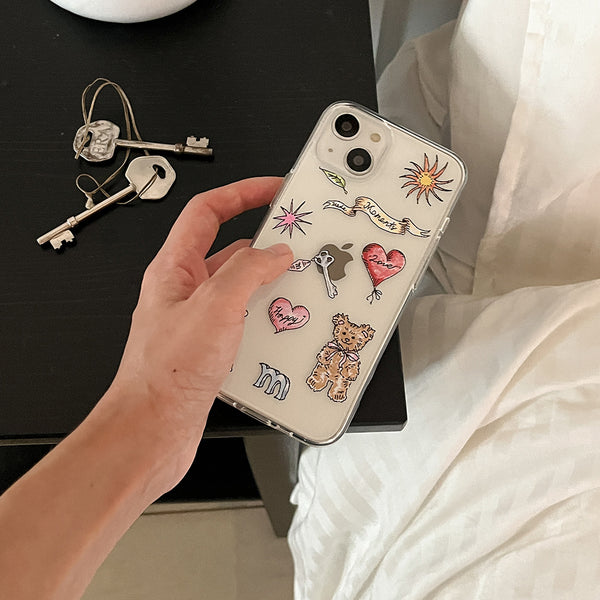 [Mademoment] Vintage Drawing Pattern Design Clear Phone Case (4 Types)