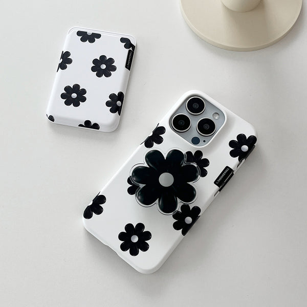 [THENINEMALL] Black Marguerite Flower Pattern Hard Phone Case (2 types)